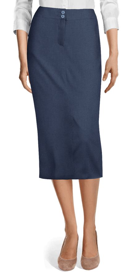 Stoned Blue Houndstooth Linen High Waisted Midi Pencil Skirt Sumissura