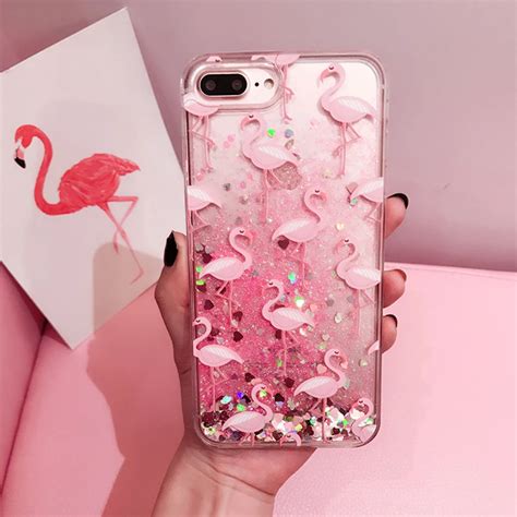 Glitter Dynamic Liquid Flamingo Phone Cases For Iphone 6 6s 7 8 Plus