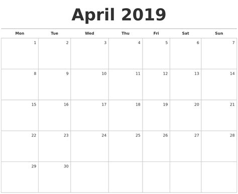 New Printable Blank Monthly Calendar 2019 Free Printable Calendar Monthly