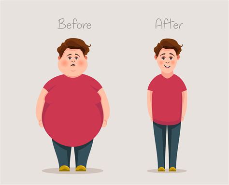 Fat And Skinny Guys Concept Of Weight Before And After Vector