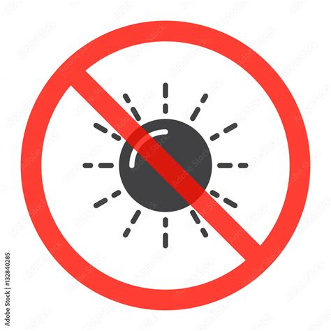 Sun Icon In Prohibition Red Circle No Light Ban Sign Forbidden Symbol