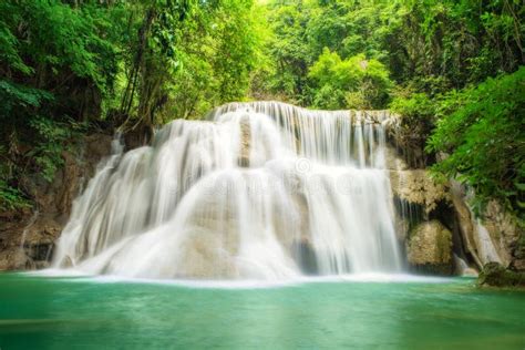 Deep Forest Waterfall In Kanchanaburithailand Stock Image Image Of