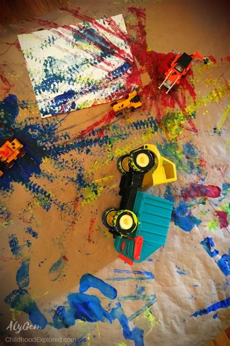 Arts and Trucks play based, Reggio-Emilia painting activity for