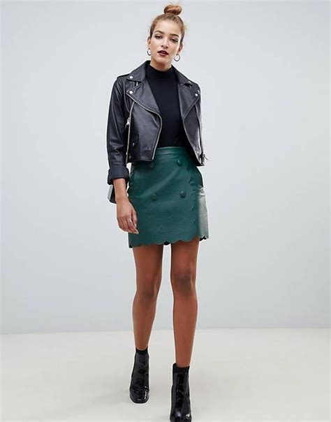 Asos Design Leather Look Mini Skirt With Scallop Edge Mini Skirts