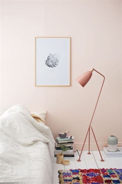 Powder Pink Wall Pink Lamp And White Floors In The Bedroom Pink