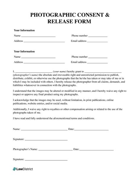 Photo Release Consent Form Free Pdf Template Lawdistrict