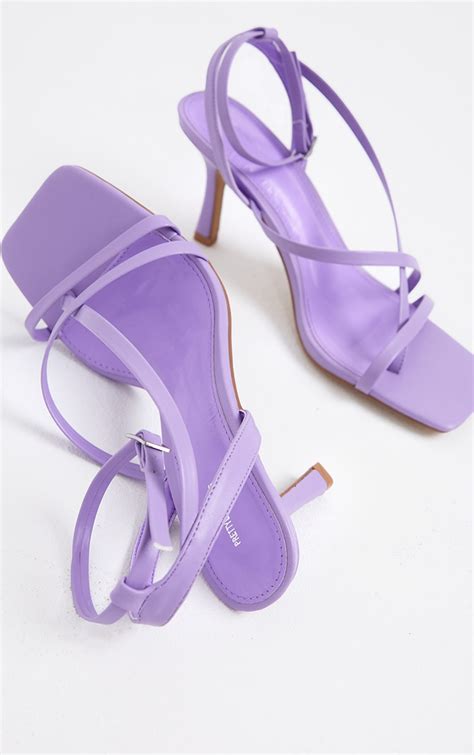 Lilac Wide Fit Pu Multi Strap Low Heeled Sandals Prettylittlething Usa