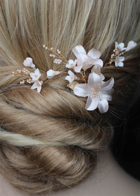 Freesia Blush Floral Hair Pins Tania Maras Bridal Flower Hair