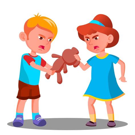 Two Children Quarrel Over A Toy Vector Isolated Illustration 17390744