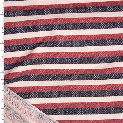 Cali Fabrics Red Black And White Stripe Cotton French Terry Fabric By