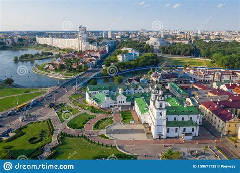Aerial View On A Trinity Suburb Old Historic Centre And Minsk City