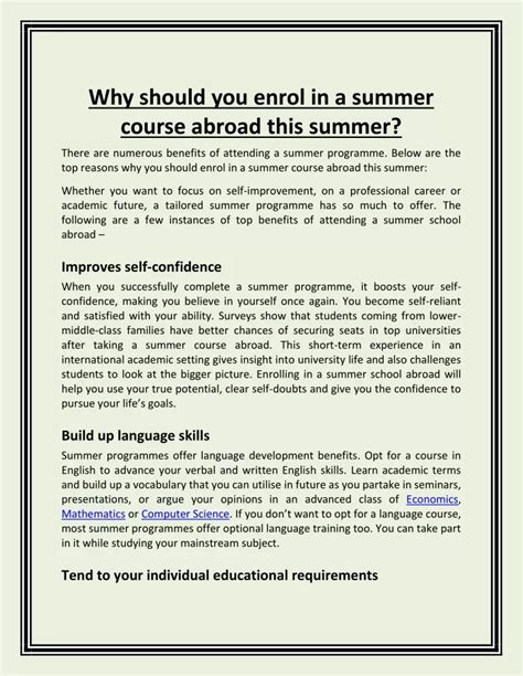 Ppt Why Should You Enrol In A Summer Course Abroad This Summer