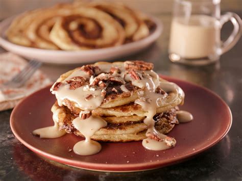 Cinnamon Bun Pancakes With Maple Cream Cheese Glaze Recipe Food