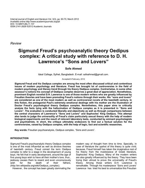Sigmund Freud S Psychoanalytic Theory Oedipus Complex Docslib
