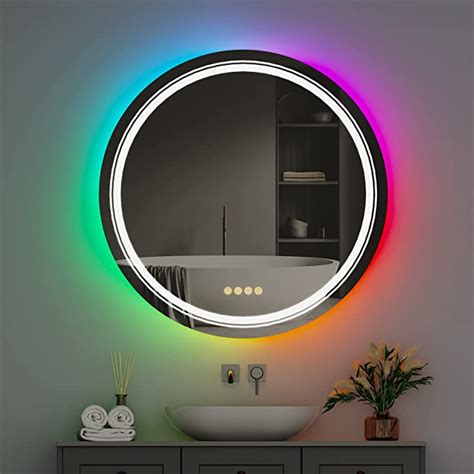 Wisfor Led Bathroom Mirror Round 24 Dimmable Circle Wall Vanity Mirror With 8 Rgb Backlit 3