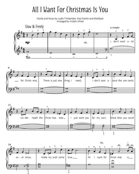 Early blues & rock songs for piano. All I Want For Christmas Is You - Easy Piano Cover Sheet Music (Mariah Carey)