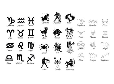An Image Of Zodiac Signs And Their Meaningss On A White Background With