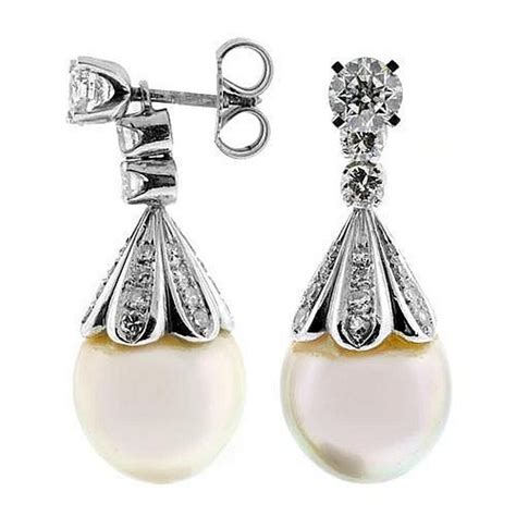 South Sea Pearl And Diamond Stud Earrings With Line Drop Earrings