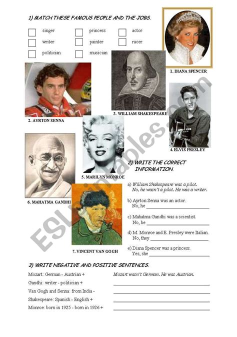 Waswere Famous People Esl Worksheet By Dixie666