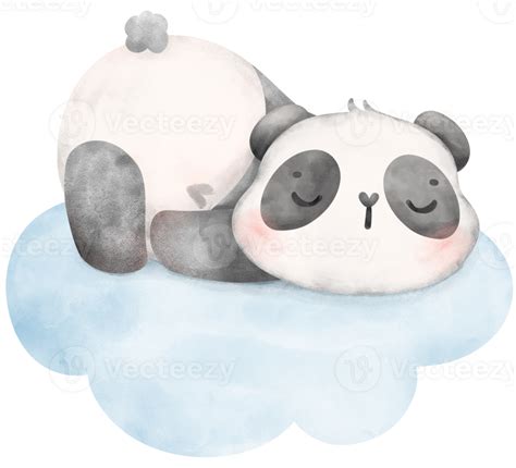 Baby Panda Sleeping On Cloud Watercolor Baby Shower Nursery Animal