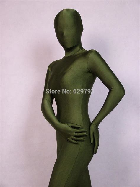 Army Green Lycra Spandex Full Body Elastic Tights Sexy Suit For Adult