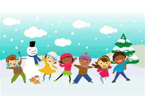 Happy Children Playing In Snow Stock Vector Illustration Of Holiday