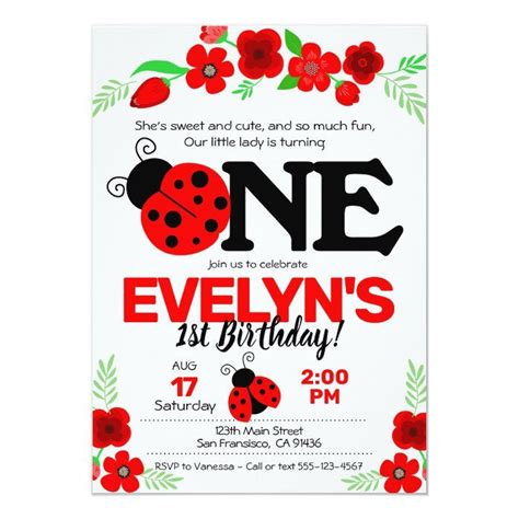 Ladybug Invitation For 1st Birthday Zazzle Ladybug Invitations