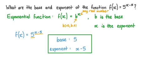 Question Video Identifying The Base And The Exponent Of An Exponential Function Nagwa