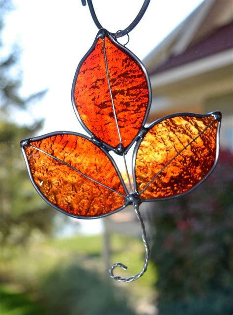 Flame Red Stained Glass Autumn Leaf 12 00 Usd By Dortdesigns Stained Glass Flowers Stained