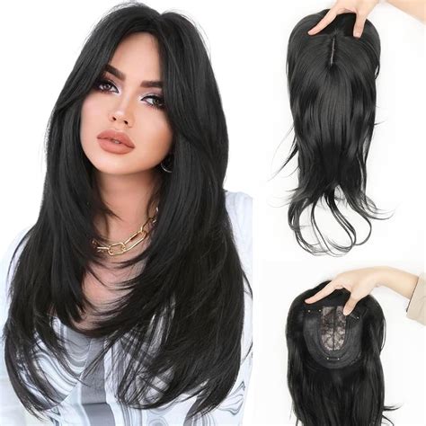 Pcololin Wavy Hair Toppers For Women Long Layered Black