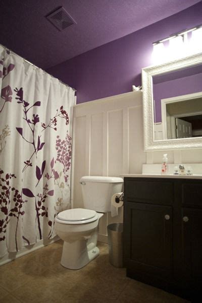 Here are some purple bathroom ideas and design tips: Purple board and batten bathroom