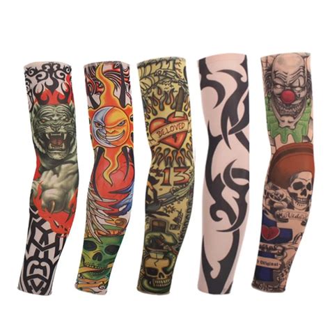 8 Pcs New Mixed 100 Nylon Elastic Fake Temporary Tattoo Sleeve Designs Body Arm Stockings Tatoo