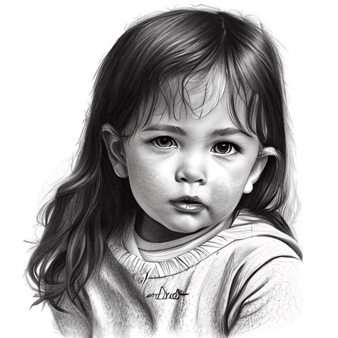 Cute Little Girl Pencil Portrait · Creative Fabrica