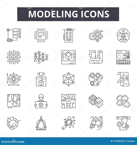 Modeling Concept Line Icons Signs Vector Set Linear Concept Outline