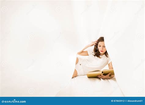 Woman Under A Duvet In Her Bedroom Stock Photo Image Of Hobby