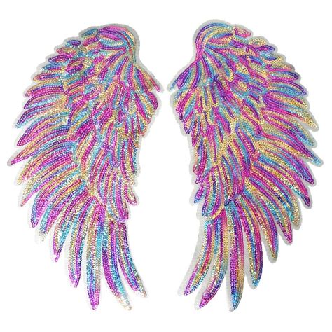 Sequined Rainbow Colour Angel Wings 3 Embroidery Applique Patches