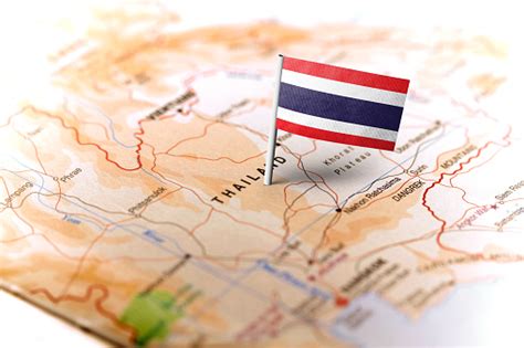 Thailand Pinned On The Map With Flag Stock Photo Download Image Now