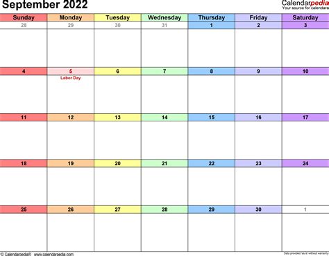 September 2022 Calendars For Word Excel And Pdf