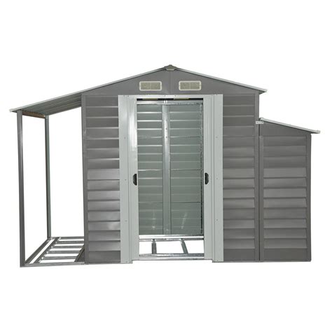 Outsunny Grey Metal 10 X 5 Outdoor Garden Storage Shed With Firewood