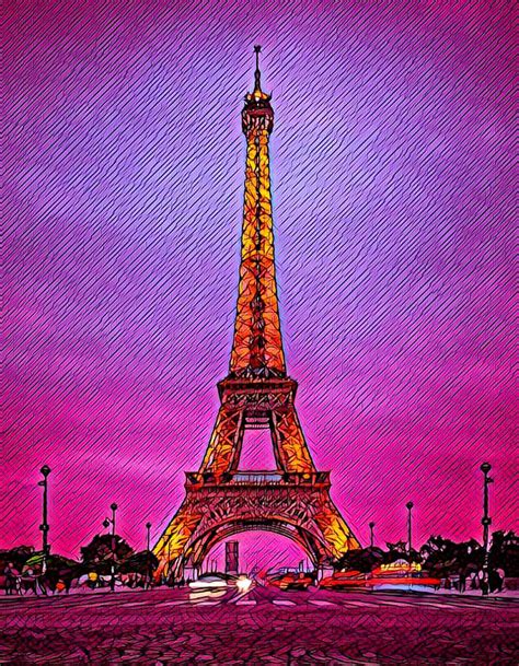 Eiffel Tower At Night Digital Art By Poindexter Designs Fine Art America