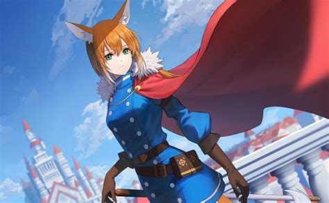 Wallpaper Anime Fox Girl Animal Ears Cape Military