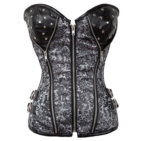 Silver Brocade Steel Boned Zipper Corsets And Bustiers Vintage Gothic Corselet Overbust Corset