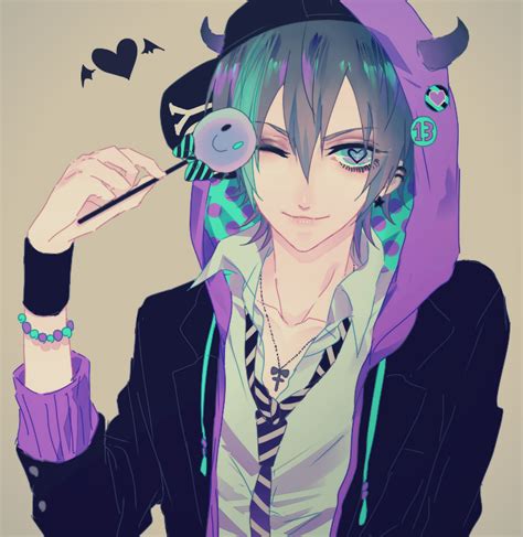 Demon Anime Boy With Black Hair And Purple Eyes