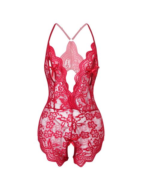 1pc crotchless lace bodysuit with bows sexy open back and easy removing design lingerie shein usa