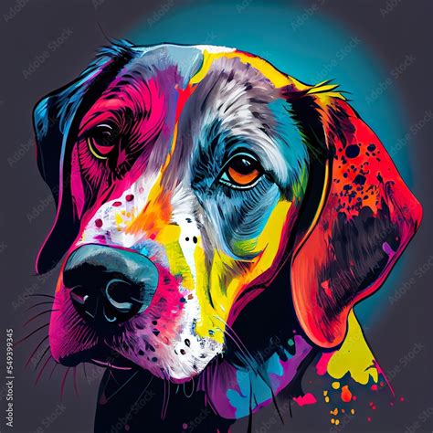 Colorful Dog Pop Art Portrait A Dog With Colorful Paint On Its Face
