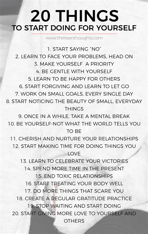 20 Things To Start Doing For Yourself Thirteen Thoughts