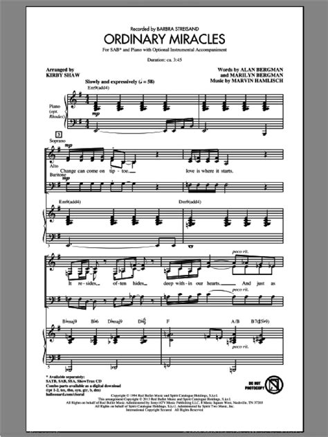 Shaw Ordinary Miracles Sheet Music For Choir Sab Soprano Alto Bass