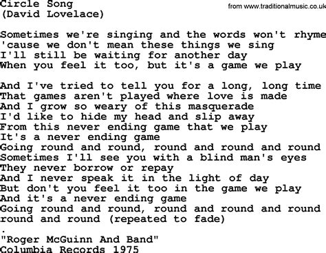 Circle Song By The Byrds Lyrics With Pdf