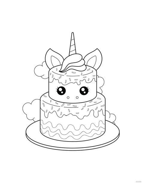 Unicorn Cake Coloring Page In Illustrator Pdf Svg  Eps Png