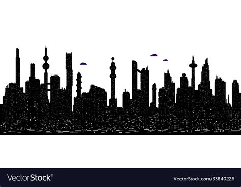 Seamless Cyberpunk Cityscape Silhouette Royalty Free Vector